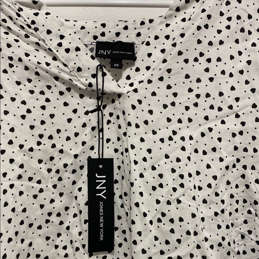 JNY Black and White Tie Front Blouse with Peter Pan Collar - Picture 3 of 4